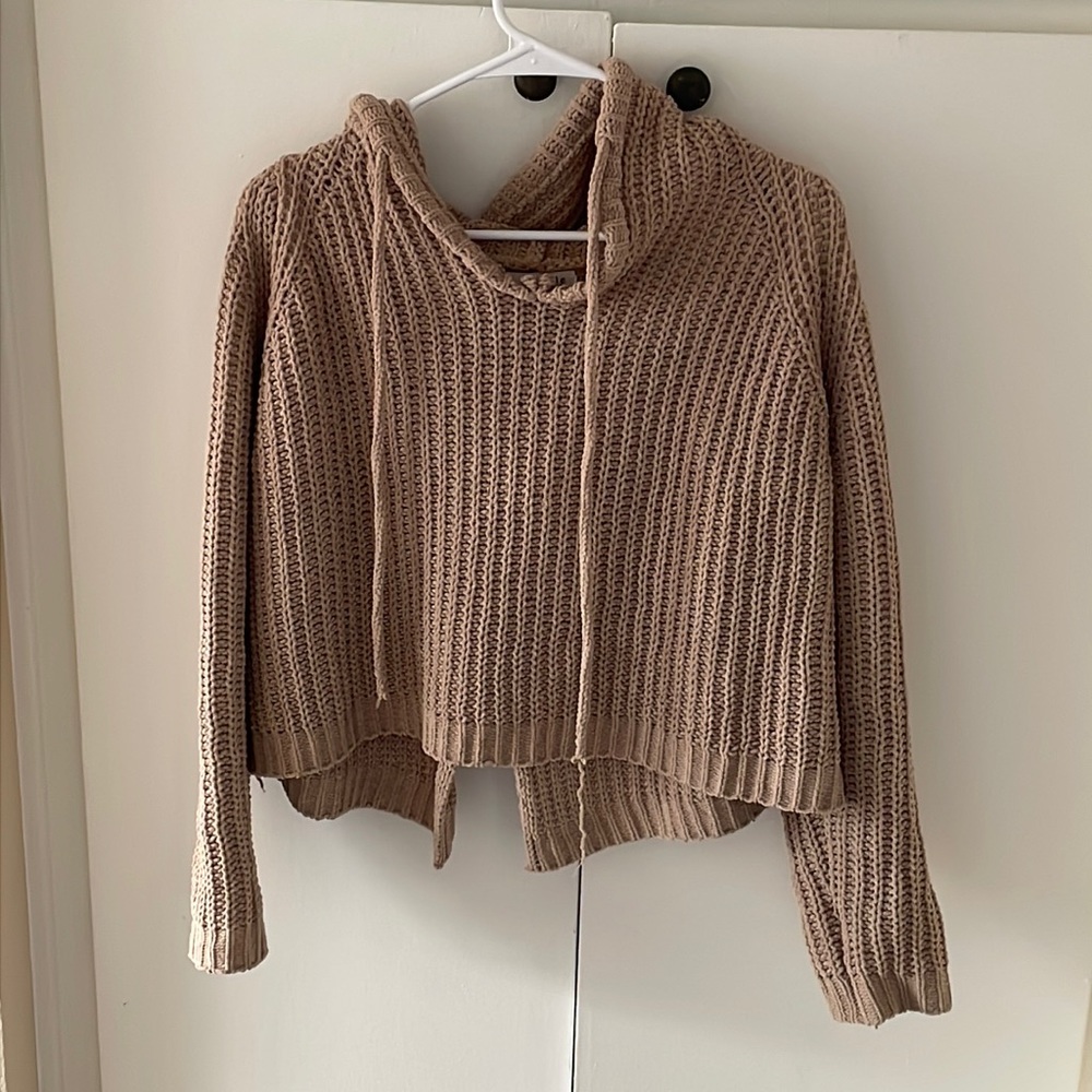 Tan Cropped Hooded Sweater